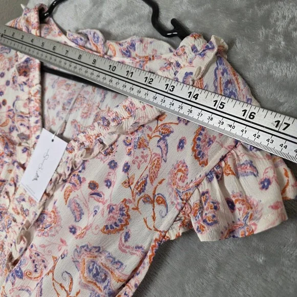 Jessica Simpson Jade V Neck Mini Dress Paisley Gardenia‎ Womens Size S - Picture 8 of 9